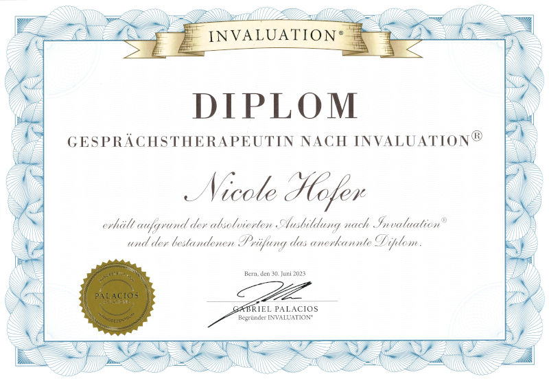 Diplom Gesprächstherapie nach Invaluation Nicole Hofer